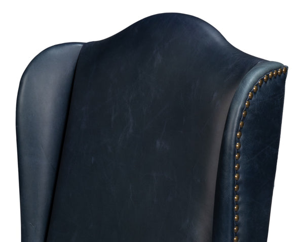 Sarreid Mercado High Back Dining Chair Set Of 2 - Luxurious Top Grain Blue Leather For Stylish Dining Spaces Blue  54130