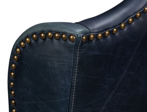 Sarreid Mercado High Back Dining Chair Set Of 2 - Luxurious Top Grain Blue Leather For Stylish Dining Spaces Blue  54130