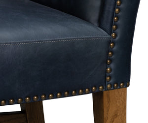 Sarreid Mercado High Back Dining Chair Set Of 2 - Luxurious Top Grain Blue Leather For Stylish Dining Spaces Blue  54130