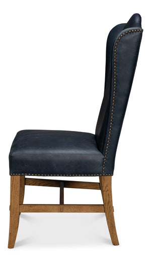 Sarreid Mercado High Back Dining Chair Set Of 2 - Luxurious Top Grain Blue Leather For Stylish Dining Spaces Blue  54130