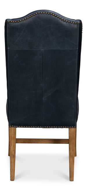 Sarreid Mercado High Back Dining Chair Set Of 2 - Luxurious Top Grain Blue Leather For Stylish Dining Spaces Blue  54130