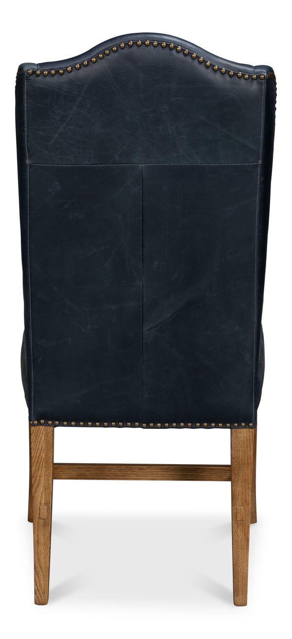 Sarreid Mercado High Back Dining Chair Set Of 2 - Luxurious Top Grain Blue Leather For Stylish Dining Spaces Blue  54130
