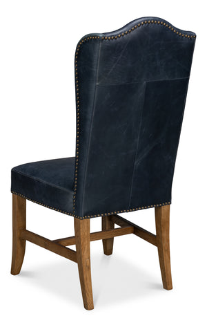 Sarreid Mercado High Back Dining Chair Set Of 2 - Luxurious Top Grain Blue Leather For Stylish Dining Spaces Blue  54130