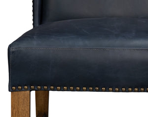 Sarreid Mercado High Back Dining Chair Set Of 2 - Luxurious Top Grain Blue Leather For Stylish Dining Spaces Blue  54130