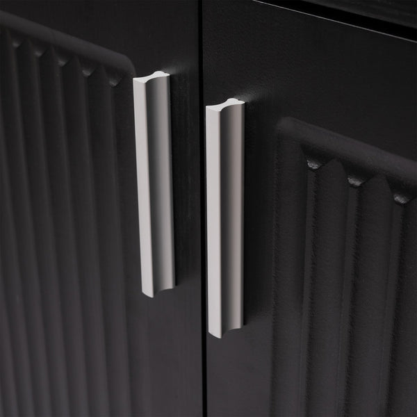 English Elm 63" Fluted Sideboard Buffet Cabinet with Coffee Bar Storage, 4 Doors 3 Drawers, Smooth Silent Slides Black W2917P319112