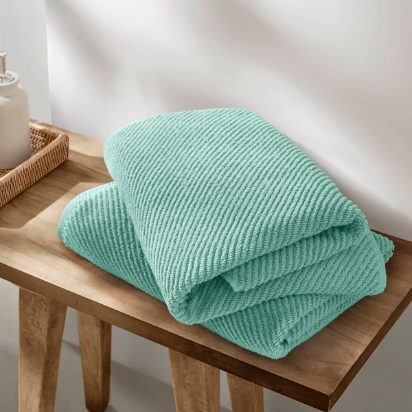 JLA Home Madison Park - 100% Cotton Diagonal Ribbed 4-Piece Bath Towels — Plush Zero-Twist 518GSM, Fast-Dry & Durable Luxury Turquoise MP73-8873