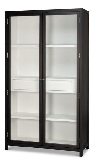 Sarreid Walker Bookcase Black - Stylish Dual-tone Design With Birch & Ash Veneer And Tempered Glass Shelves Black  54141