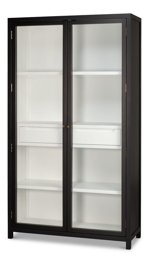 Sarreid Walker Bookcase Black - Stylish Dual-tone Design With Birch & Ash Veneer And Tempered Glass Shelves Black  54141