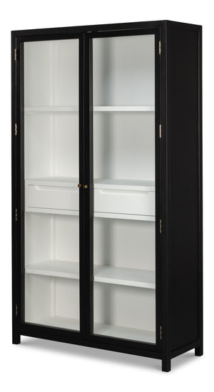 Sarreid Walker Bookcase Black - Stylish Dual-tone Design With Birch & Ash Veneer And Tempered Glass Shelves Black  54141