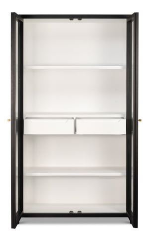 Sarreid Walker Bookcase Black - Stylish Dual-tone Design With Birch & Ash Veneer And Tempered Glass Shelves Black  54141
