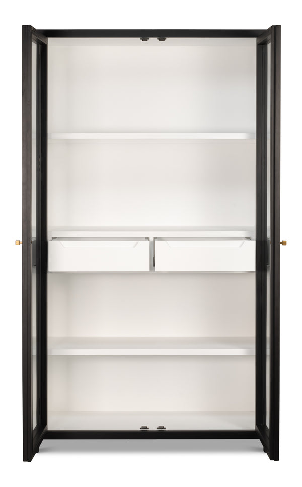 Sarreid Walker Bookcase Black - Stylish Dual-tone Design With Birch & Ash Veneer And Tempered Glass Shelves Black  54141