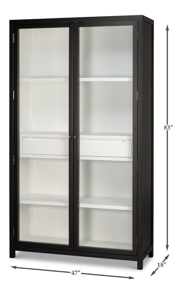 Sarreid Walker Bookcase Black - Stylish Dual-tone Design With Birch & Ash Veneer And Tempered Glass Shelves Black  54141