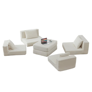 English Elm Modular Cloud Sectional Corduroy Sofa Deep Seat Comfort for Flexible Living Spaces White W3396P435274