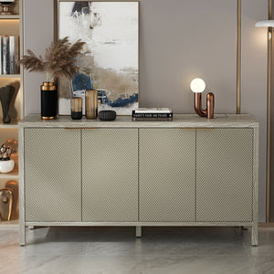 English Elm Sideboard Champagne 59" Modern Wood Buffet Cabinet with 4 Doors, Adjustable Shelves, 220lb Top Capacity W757P203146