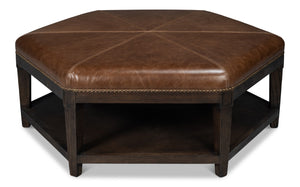 Sarreid Bertram Ottoman Leather - Luxurious Top Grain Leather With Elegant Ash Wood Base For Stylish Comfort Brown  54151