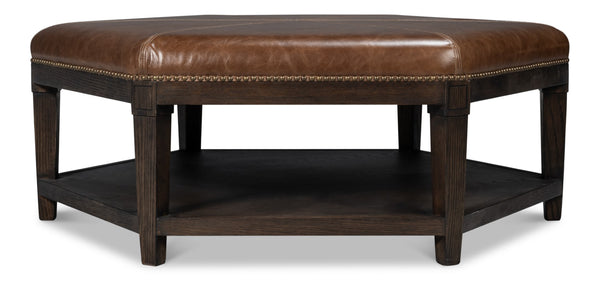 Sarreid Bertram Ottoman Leather - Luxurious Top Grain Leather With Elegant Ash Wood Base For Stylish Comfort Brown  54151