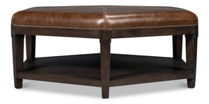 Sarreid Bertram Ottoman Leather - Luxurious Top Grain Leather With Elegant Ash Wood Base For Stylish Comfort Brown  54151