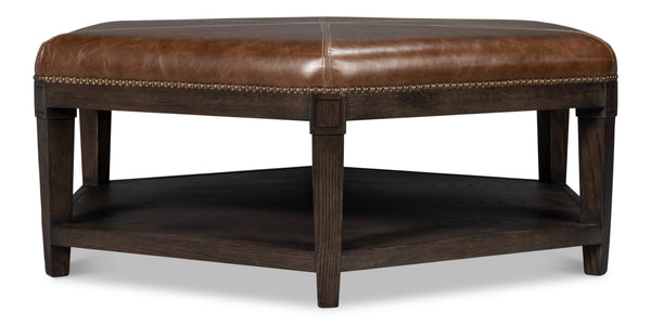 Sarreid Bertram Ottoman Leather - Luxurious Top Grain Leather With Elegant Ash Wood Base For Stylish Comfort Brown  54151