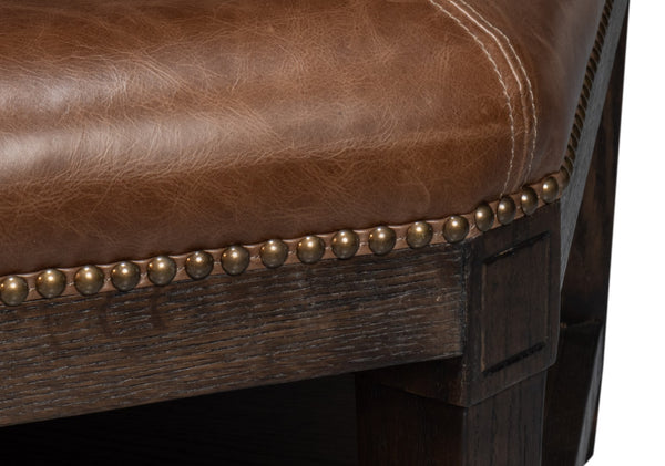 Sarreid Bertram Ottoman Leather - Luxurious Top Grain Leather With Elegant Ash Wood Base For Stylish Comfort Brown  54151