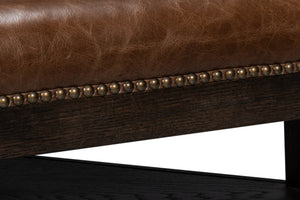 Sarreid Bertram Ottoman Leather - Luxurious Top Grain Leather With Elegant Ash Wood Base For Stylish Comfort Brown  54151