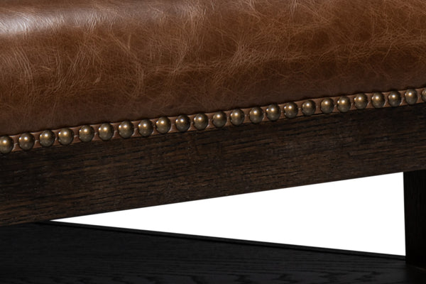 Sarreid Bertram Ottoman Leather - Luxurious Top Grain Leather With Elegant Ash Wood Base For Stylish Comfort Brown  54151