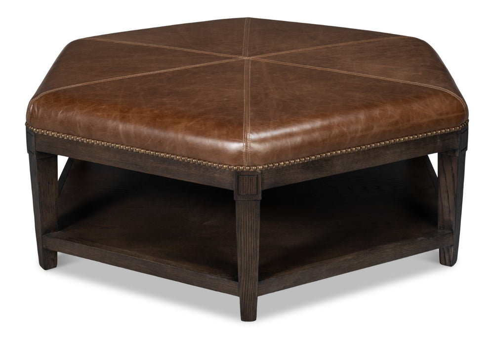 Sarreid Bertram Ottoman Leather - Luxurious Top Grain Leather With Elegant Ash Wood Base For Stylish Comfort Brown  54151