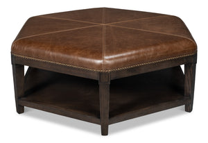 Sarreid Bertram Ottoman Leather - Luxurious Top Grain Leather With Elegant Ash Wood Base For Stylish Comfort Brown  54151