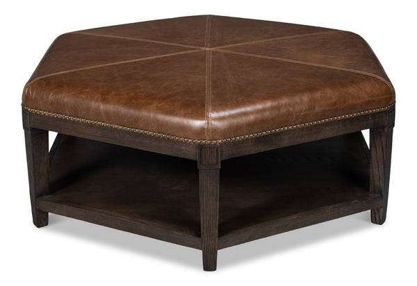 Sarreid Bertram Ottoman Leather - Luxurious Top Grain Leather With Elegant Ash Wood Base For Stylish Comfort Brown  54151