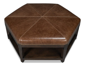 Sarreid Bertram Ottoman Leather - Luxurious Top Grain Leather With Elegant Ash Wood Base For Stylish Comfort Brown  54151