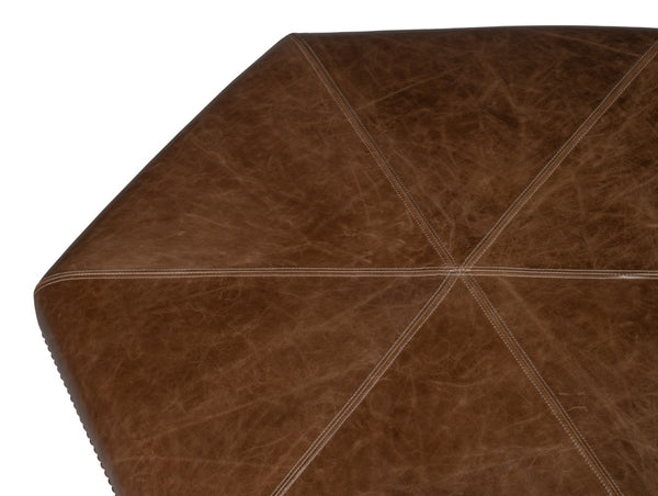 Sarreid Bertram Ottoman Leather - Luxurious Top Grain Leather With Elegant Ash Wood Base For Stylish Comfort Brown  54151