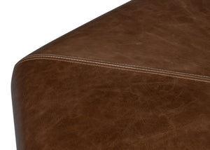 Sarreid Bertram Ottoman Leather - Luxurious Top Grain Leather With Elegant Ash Wood Base For Stylish Comfort Brown  54151