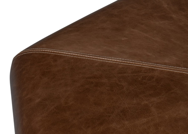Sarreid Bertram Ottoman Leather - Luxurious Top Grain Leather With Elegant Ash Wood Base For Stylish Comfort Brown  54151