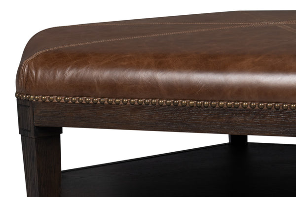 Sarreid Bertram Ottoman Leather - Luxurious Top Grain Leather With Elegant Ash Wood Base For Stylish Comfort Brown  54151