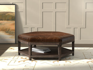 Sarreid Bertram Ottoman Leather - Luxurious Top Grain Leather With Elegant Ash Wood Base For Stylish Comfort Brown  54151