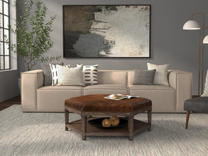 Sarreid Bertram Ottoman Leather - Luxurious Top Grain Leather With Elegant Ash Wood Base For Stylish Comfort Brown  54151