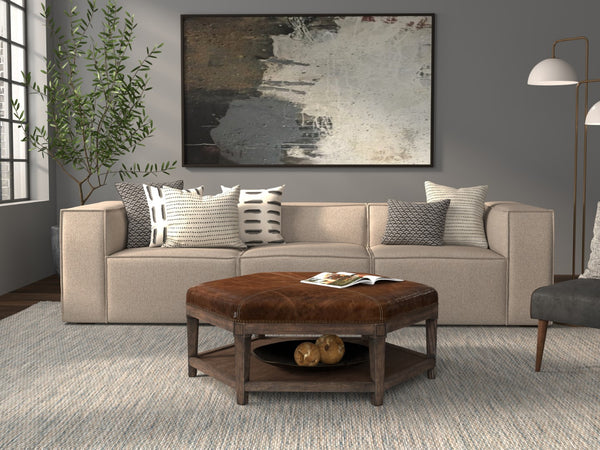 Sarreid Bertram Ottoman Leather - Luxurious Top Grain Leather With Elegant Ash Wood Base For Stylish Comfort Brown  54151