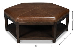 Sarreid Bertram Ottoman Leather - Luxurious Top Grain Leather With Elegant Ash Wood Base For Stylish Comfort Brown  54151