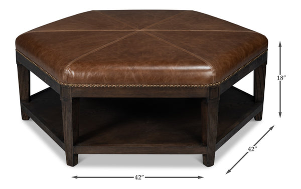 Sarreid Bertram Ottoman Leather - Luxurious Top Grain Leather With Elegant Ash Wood Base For Stylish Comfort Brown  54151