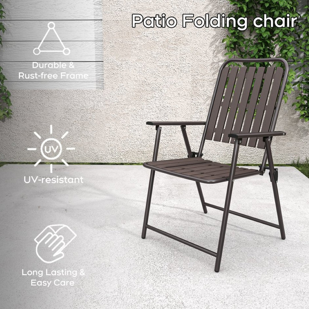 English Elm Brown Folding Patio Chair Set of 2 Wpc Slat Steel Frame Outdoor Seating 350lb W3979P392923