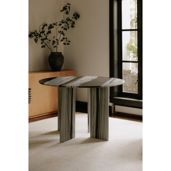 English Elm Celia Round Marble Dining Table with Bold Veining for Elegant Rooms B2769S00005