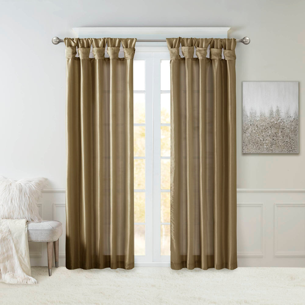 JLA Home Madison Park - Twist Madison Park Emilia Faux Silk Lined Curtain Panel with Twist Tab Top for Luxe Draping and Privacy Bronze WIN40-122