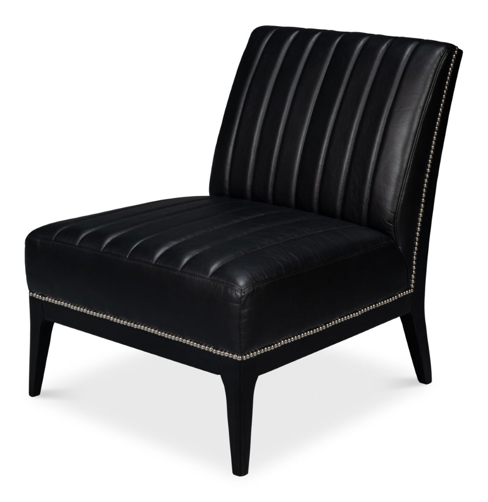 Sarreid Agave Leather Slipper Chair In Onyx Black - Stylish Comfort For Modern Living Spaces, Chic Design Black  54158