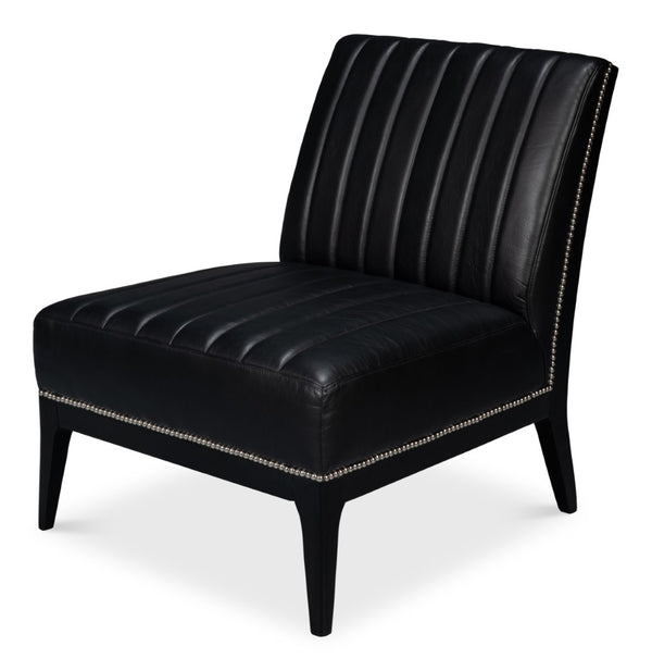 Sarreid Agave Leather Slipper Chair In Onyx Black - Stylish Comfort For Modern Living Spaces, Chic Design Black  54158