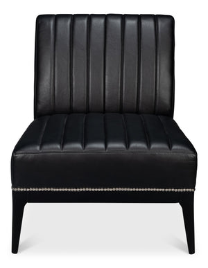 Sarreid Agave Leather Slipper Chair In Onyx Black - Stylish Comfort For Modern Living Spaces, Chic Design Black  54158