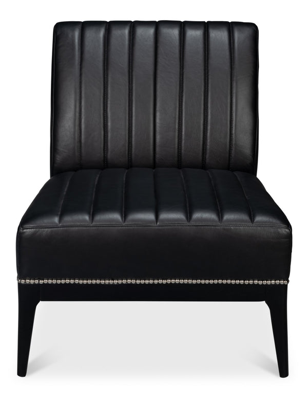 Sarreid Agave Leather Slipper Chair In Onyx Black - Stylish Comfort For Modern Living Spaces, Chic Design Black  54158