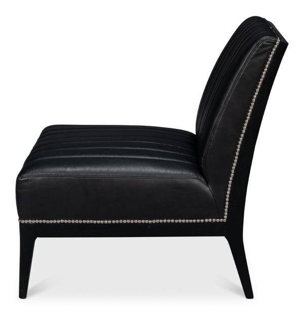 Sarreid Agave Leather Slipper Chair In Onyx Black - Stylish Comfort For Modern Living Spaces, Chic Design Black  54158