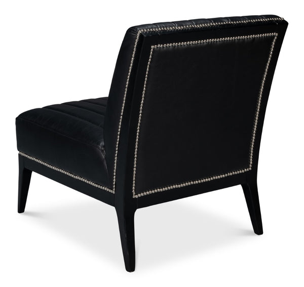 Sarreid Agave Leather Slipper Chair In Onyx Black - Stylish Comfort For Modern Living Spaces, Chic Design Black  54158