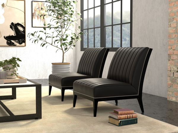 Sarreid Agave Leather Slipper Chair In Onyx Black - Stylish Comfort For Modern Living Spaces, Chic Design Black  54158