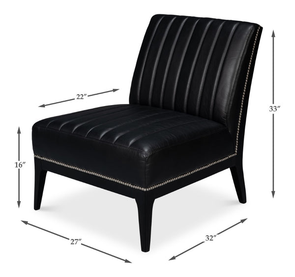 Sarreid Agave Leather Slipper Chair In Onyx Black - Stylish Comfort For Modern Living Spaces, Chic Design Black  54158