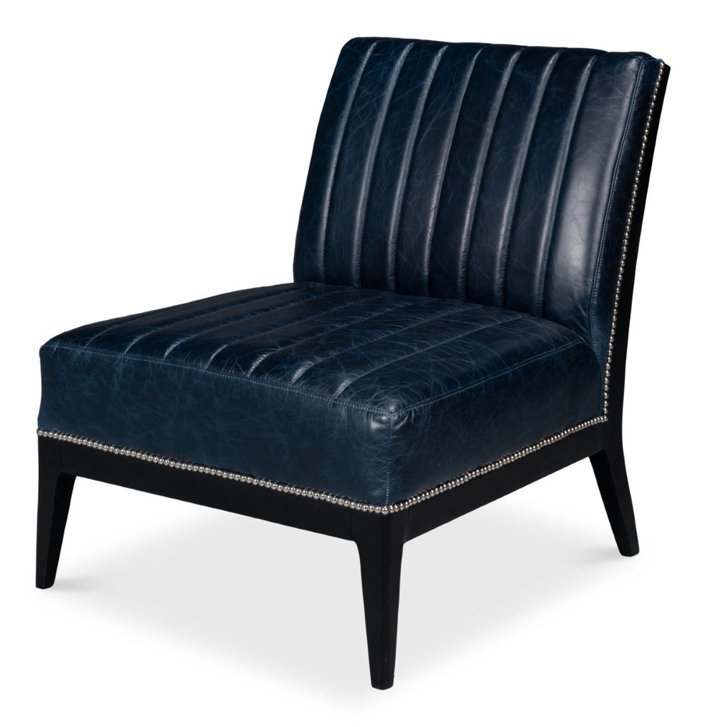 Sarreid Agave Leather Slipper Chair In Stunning Chateau Blue - Stylish Comfort For Any Modern Space Blue  54159